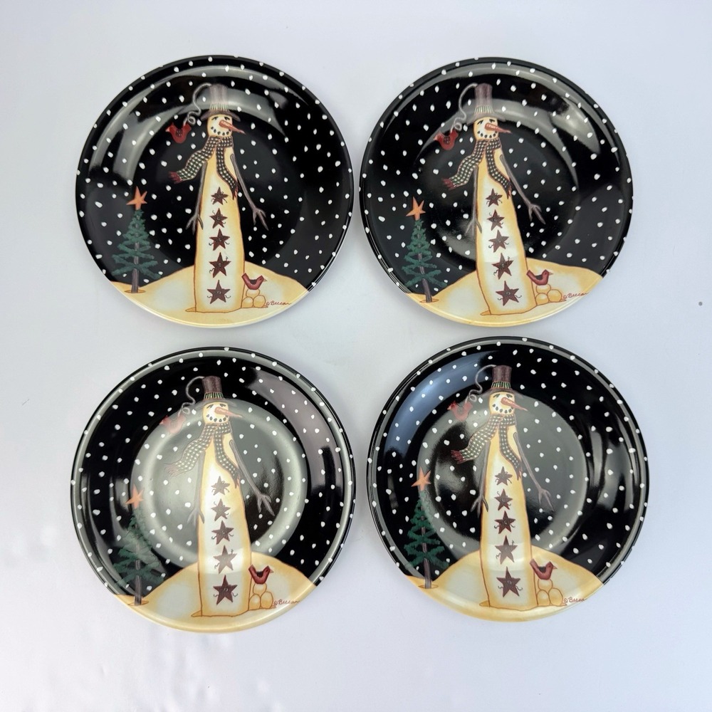 4 Midnight Snowman Dessert plate design artist Becca Barton Certified‎ Intel